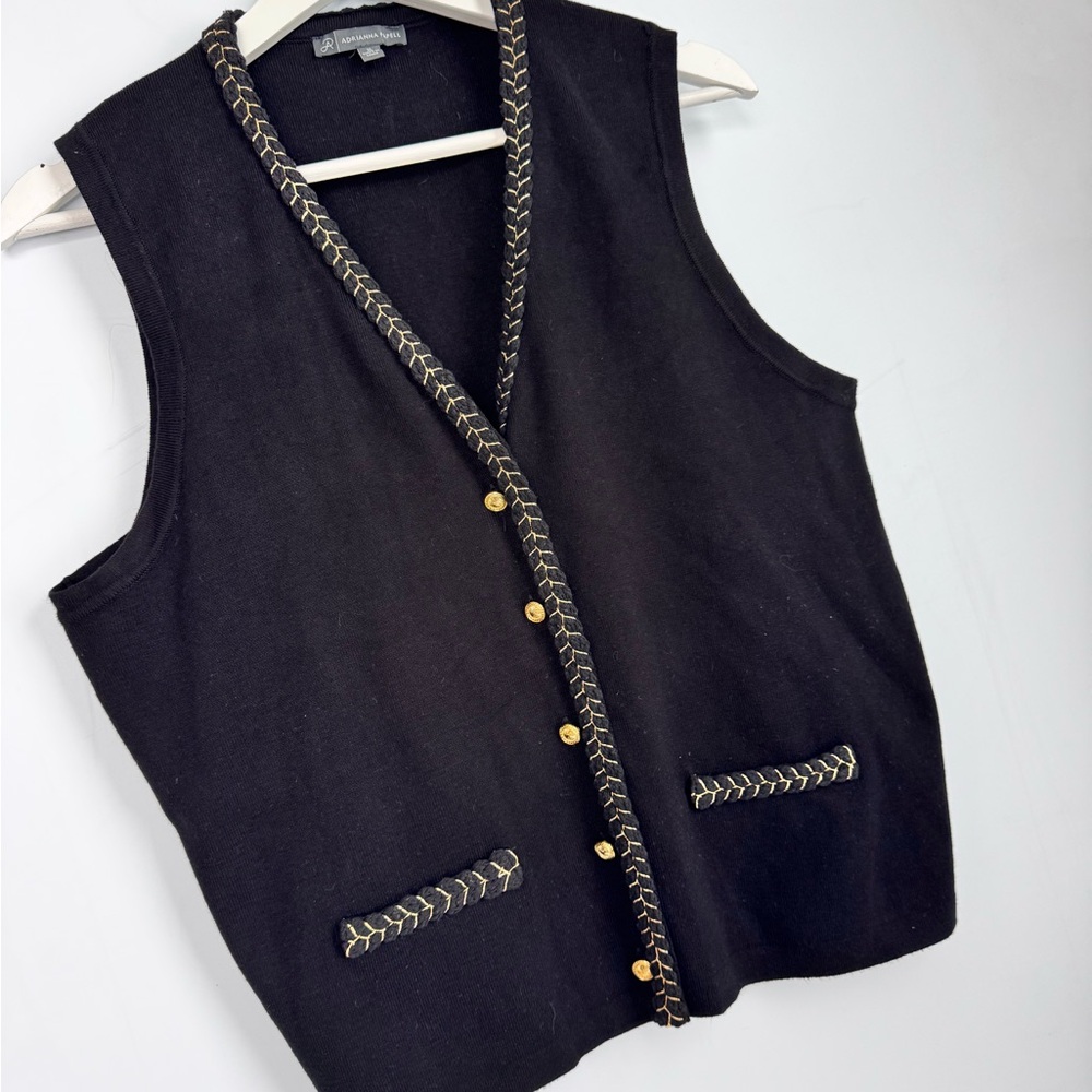 Adrianna Papell Gold Trimmed Black Sweater Vest Size XL - Picture 2 of 5